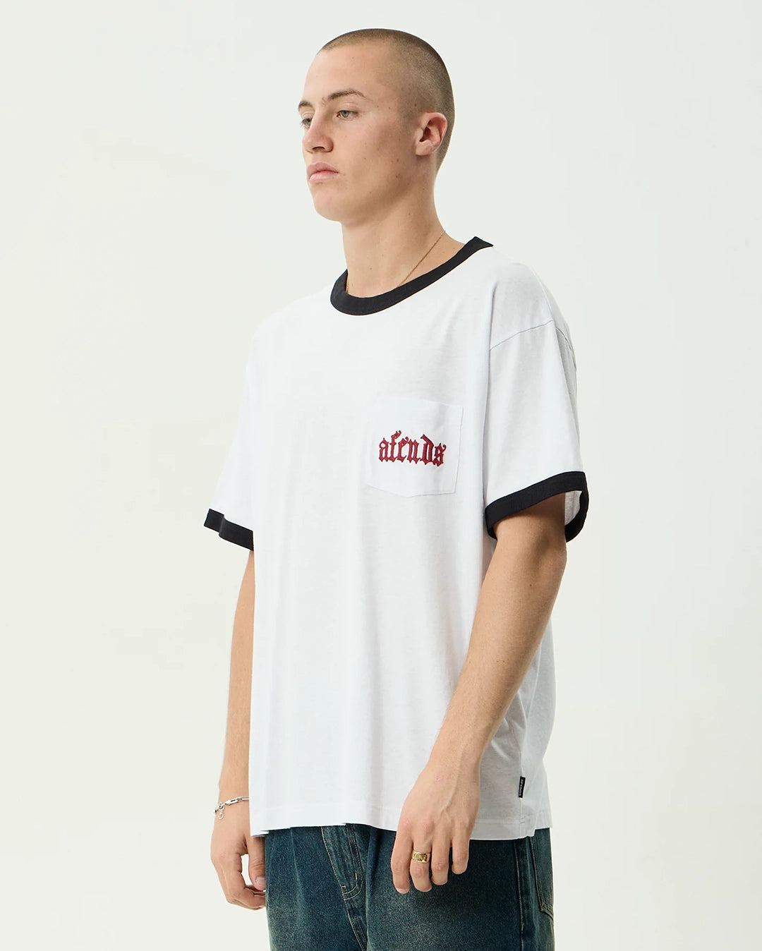 Drop Zone Boxy Ringer Tee - White by Afends - view 2