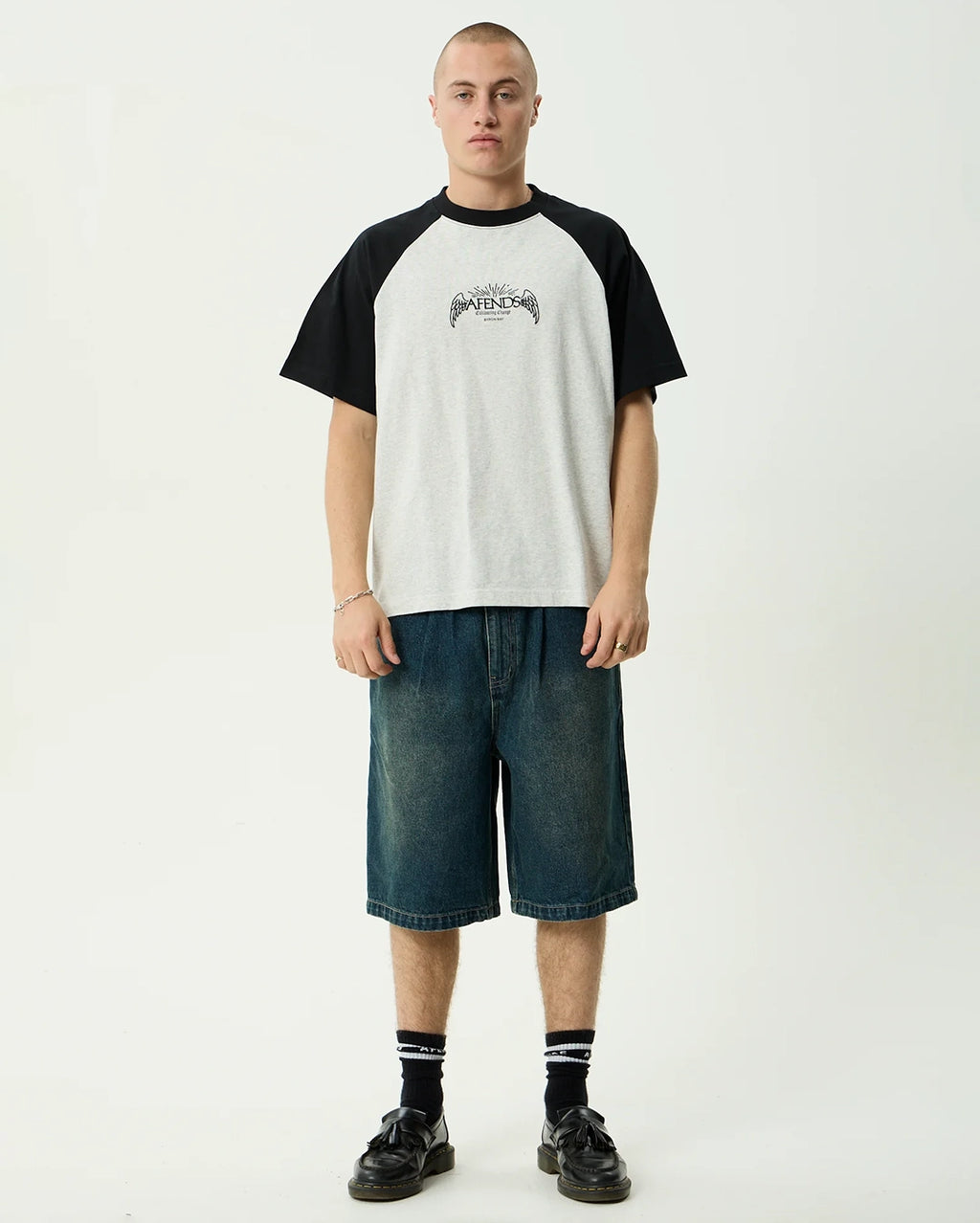Wings Heavyweight Raglan Tee - Grey Marle by Afends - view 2