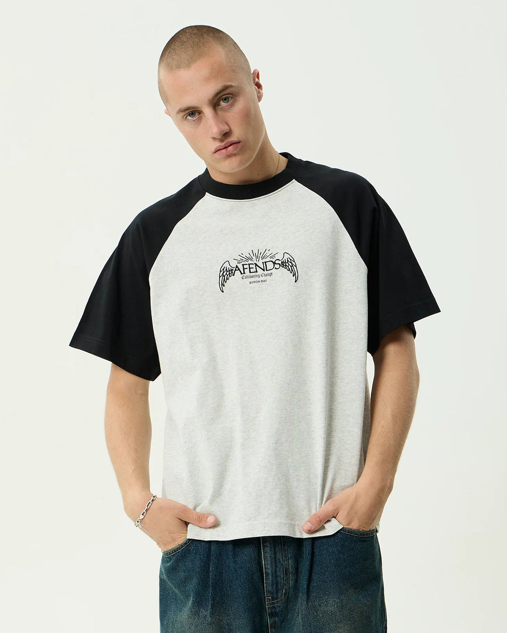 Wings Heavyweight Raglan Tee - Grey Marle by Afends