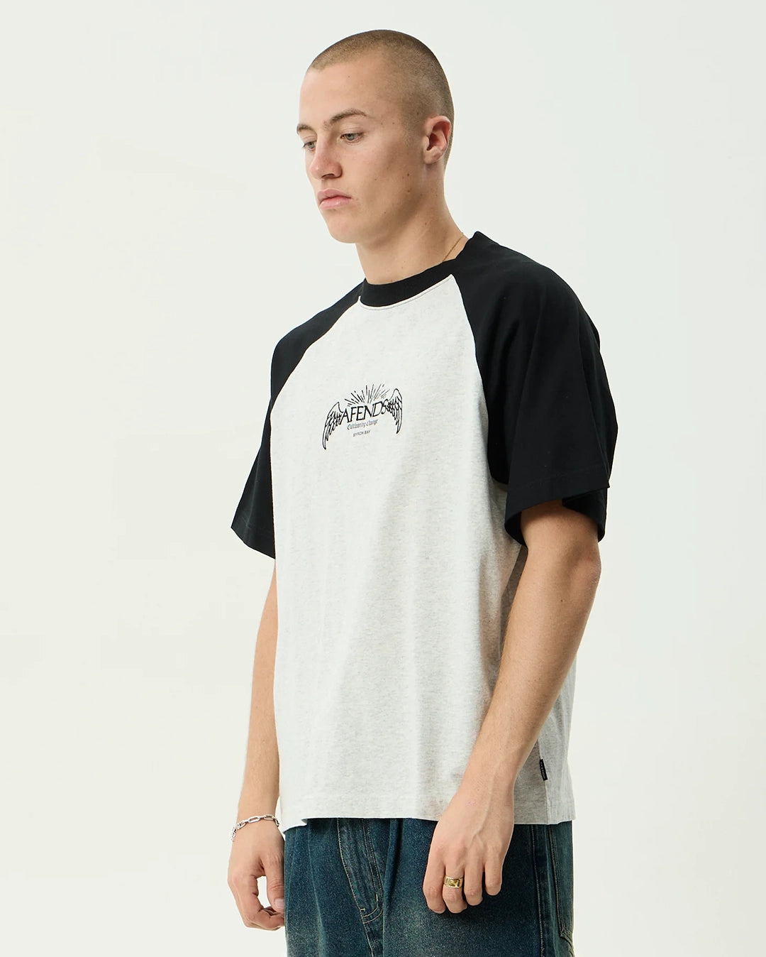 Wings Heavyweight Raglan Tee - Grey Marle by Afends - view 3