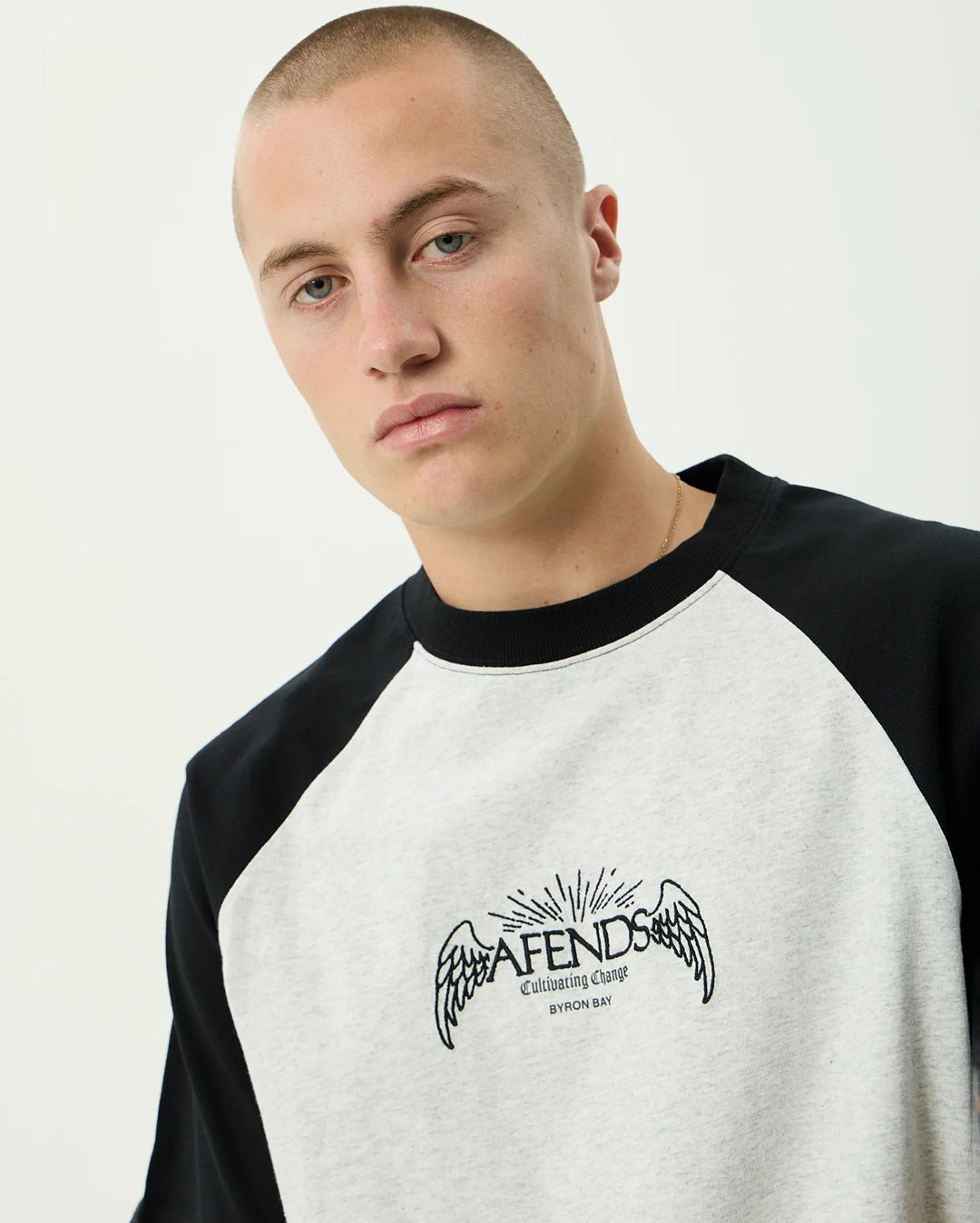 Wings Heavyweight Raglan Tee - Grey Marle by Afends - view 6