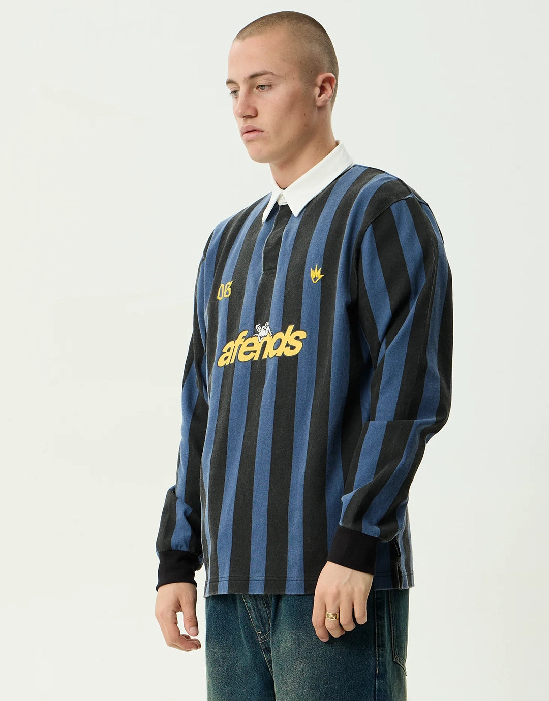 Angel Boy Rugby Long Sleeve Shirt - Black Stripe by Afends - view 2