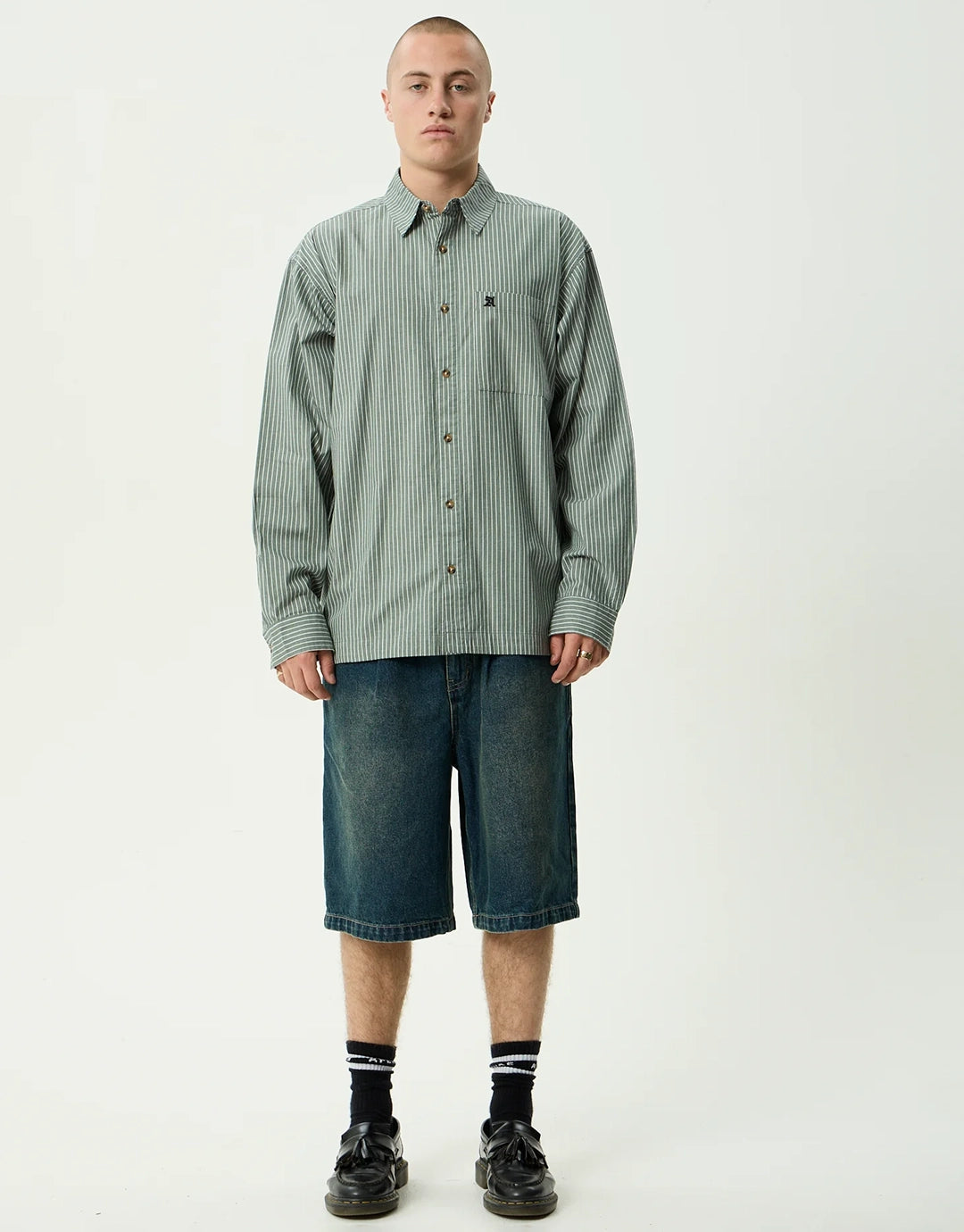 Pinned Oversized Striped Long Sleeve Shirt - Sycamore Stripe by Afends - view 4