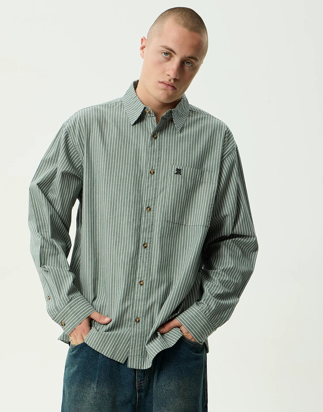 Pinned Oversized Striped Long Sleeve Shirt - Sycamore Stripe by Afends - view 2