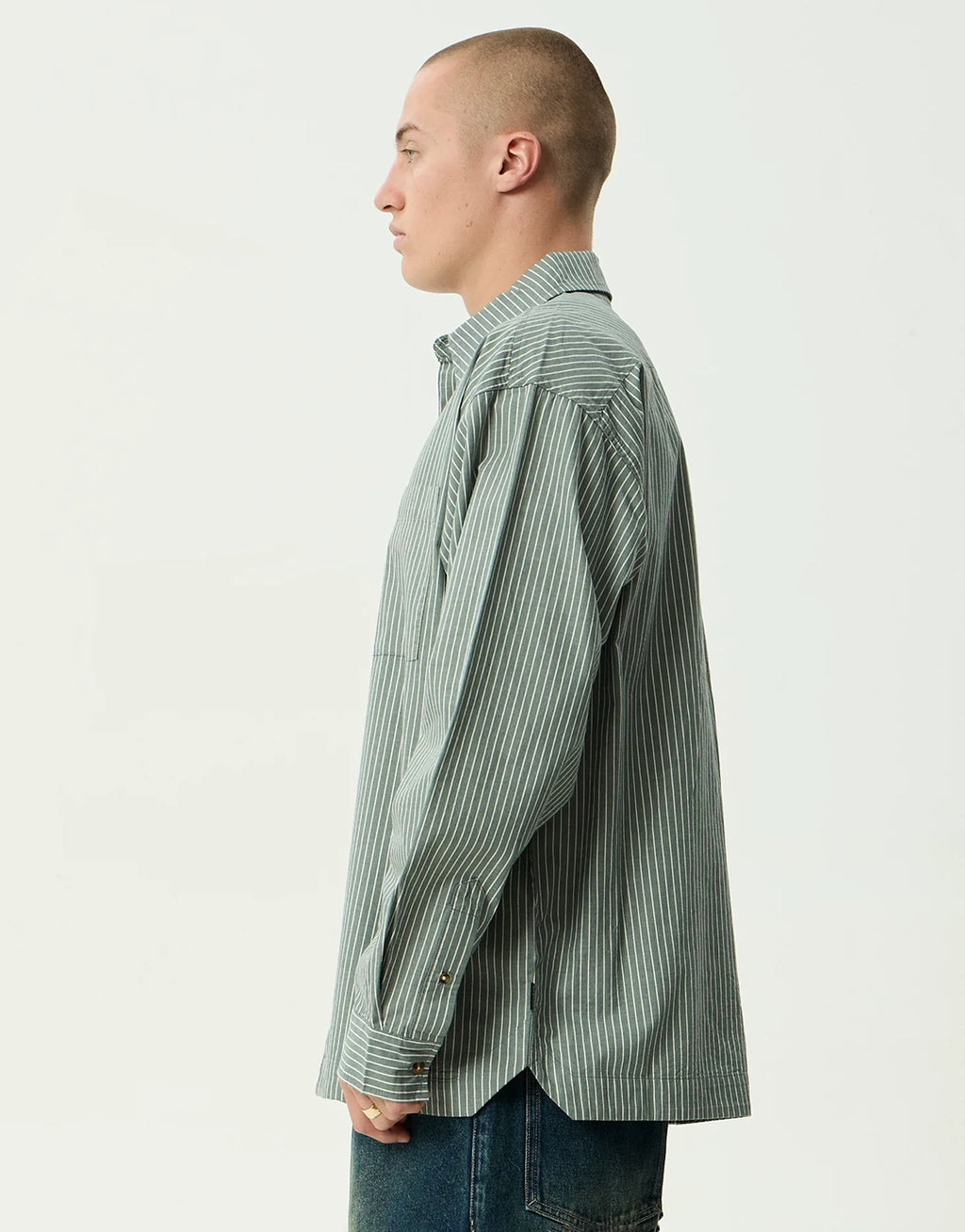 Pinned Oversized Striped Long Sleeve Shirt - Sycamore Stripe by Afends - view 5
