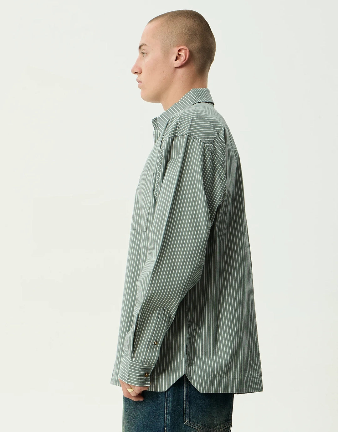 Pinned Oversized Striped Long Sleeve Shirt - Sycamore Stripe by Afends - view 5