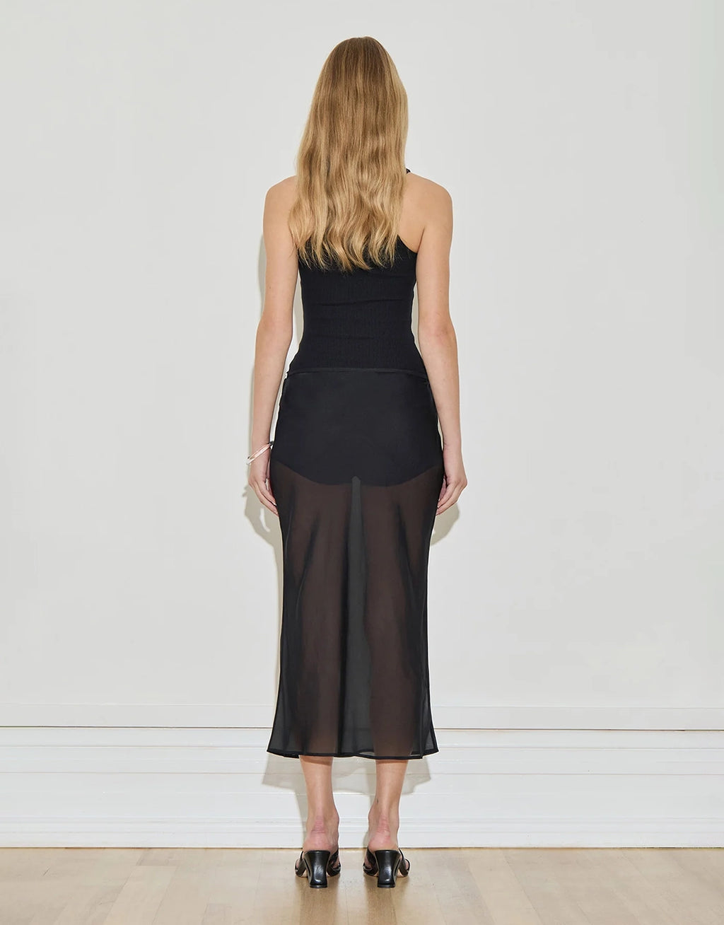 Silk Chiffon Midi Skirt - Black