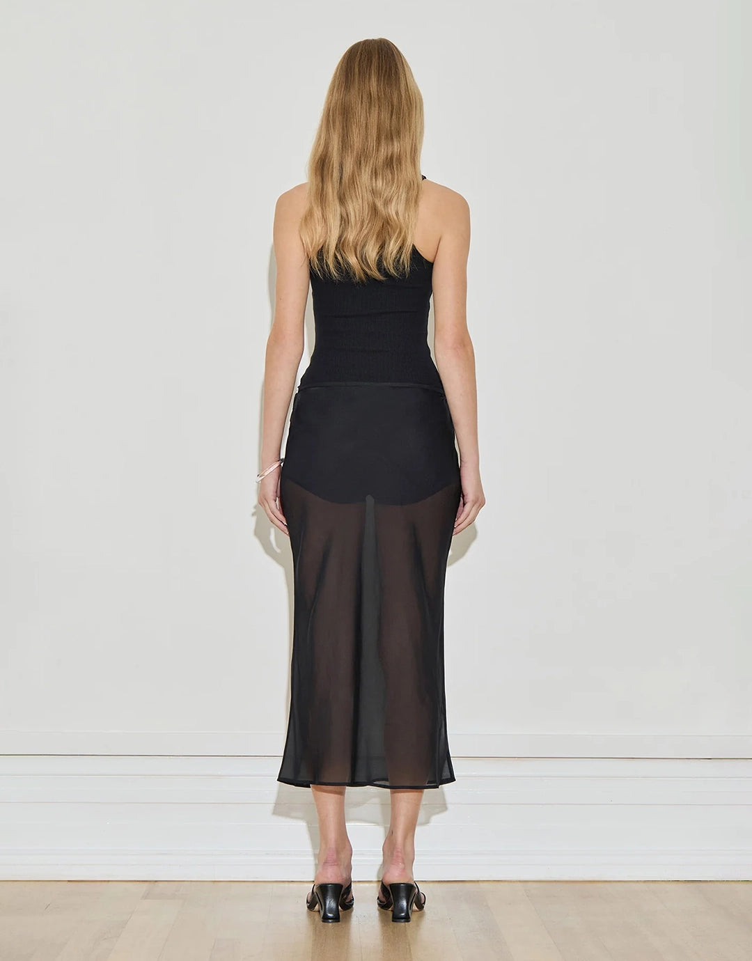 Silk Chiffon Midi Skirt - Black