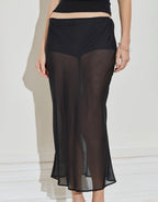 Silk Chiffon Midi Skirt - Black by Maison Essentiele - view 4