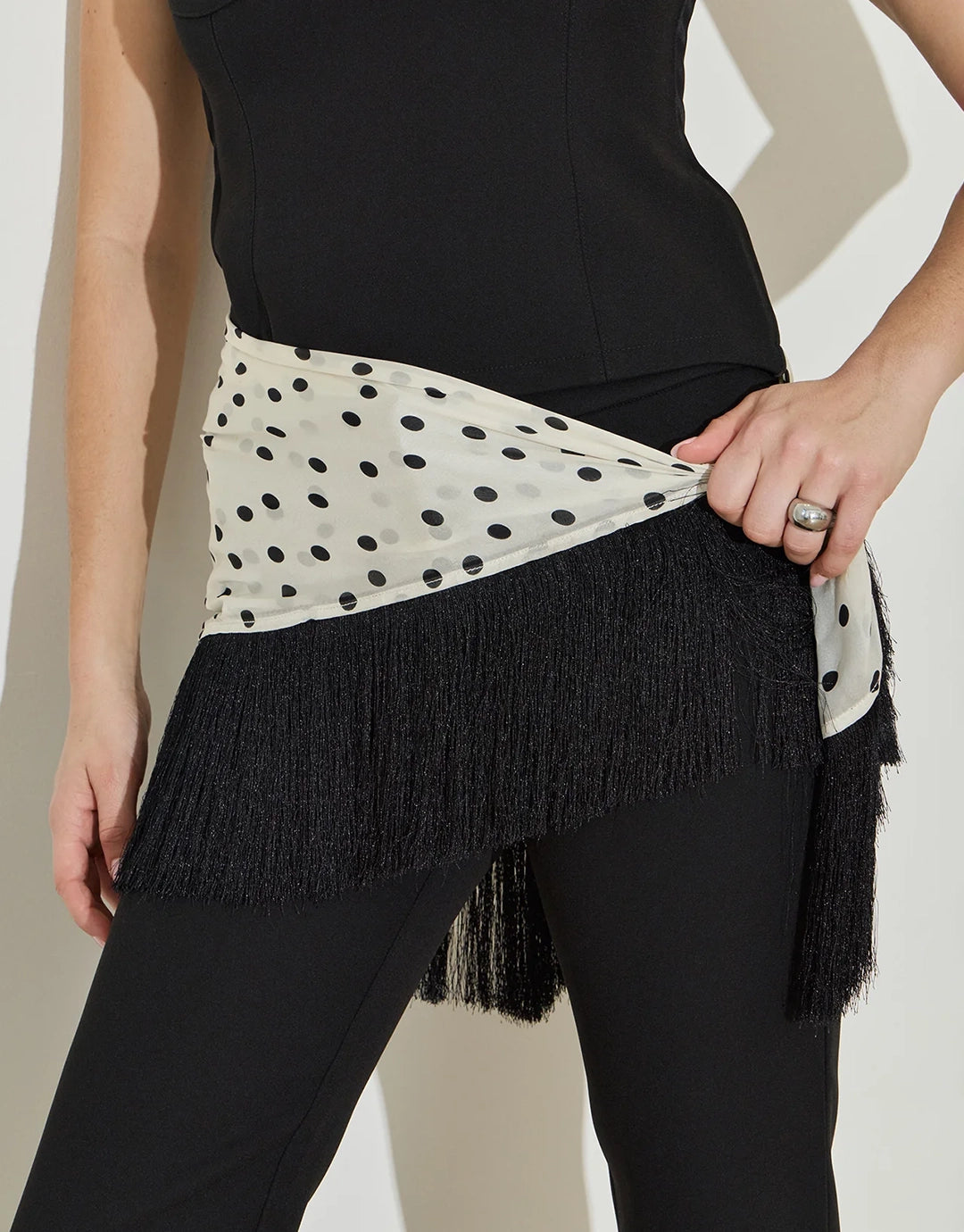 Silk Chiffon Scarf - Cream and Black Polka Dot by Maison Essentiele - view 2