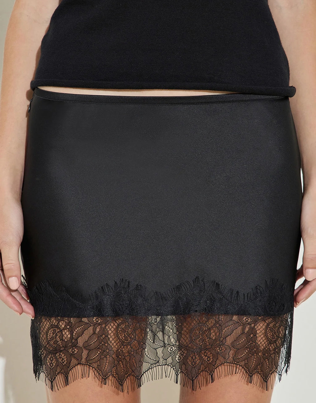 Silk Lace Mini Skirt - Black by Maison Essentiele - view 2