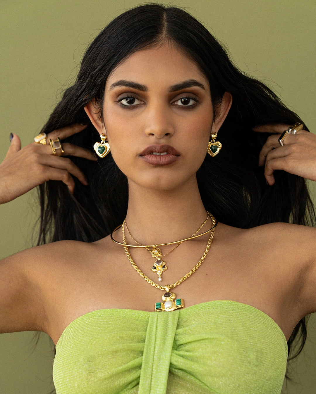 Suri Earrings - Gold Green Aventurine