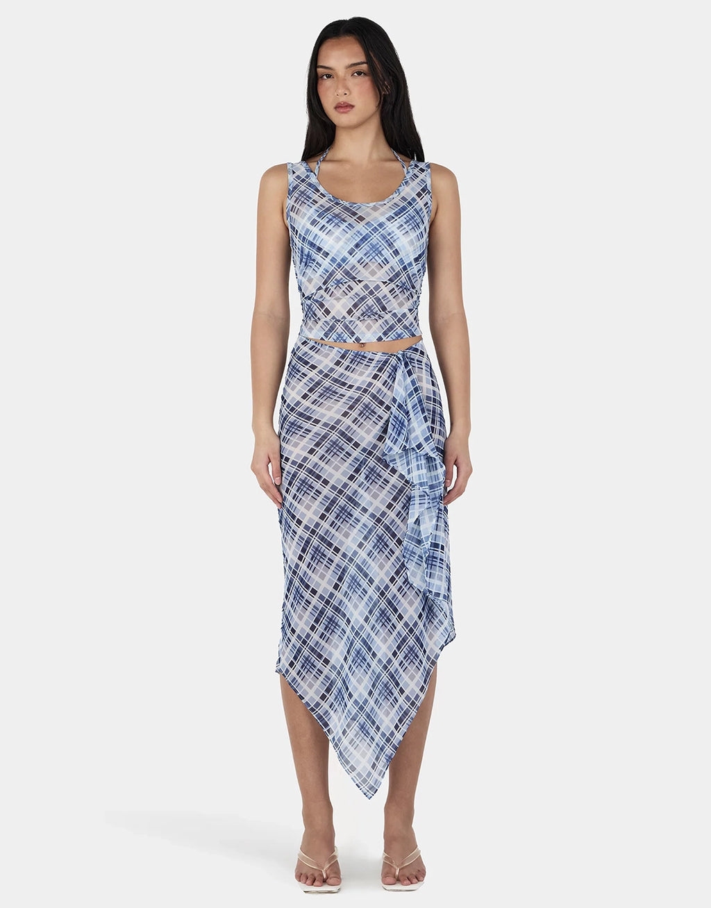 London Wrap Skirt - Sky Plaid by Ownley - view 3