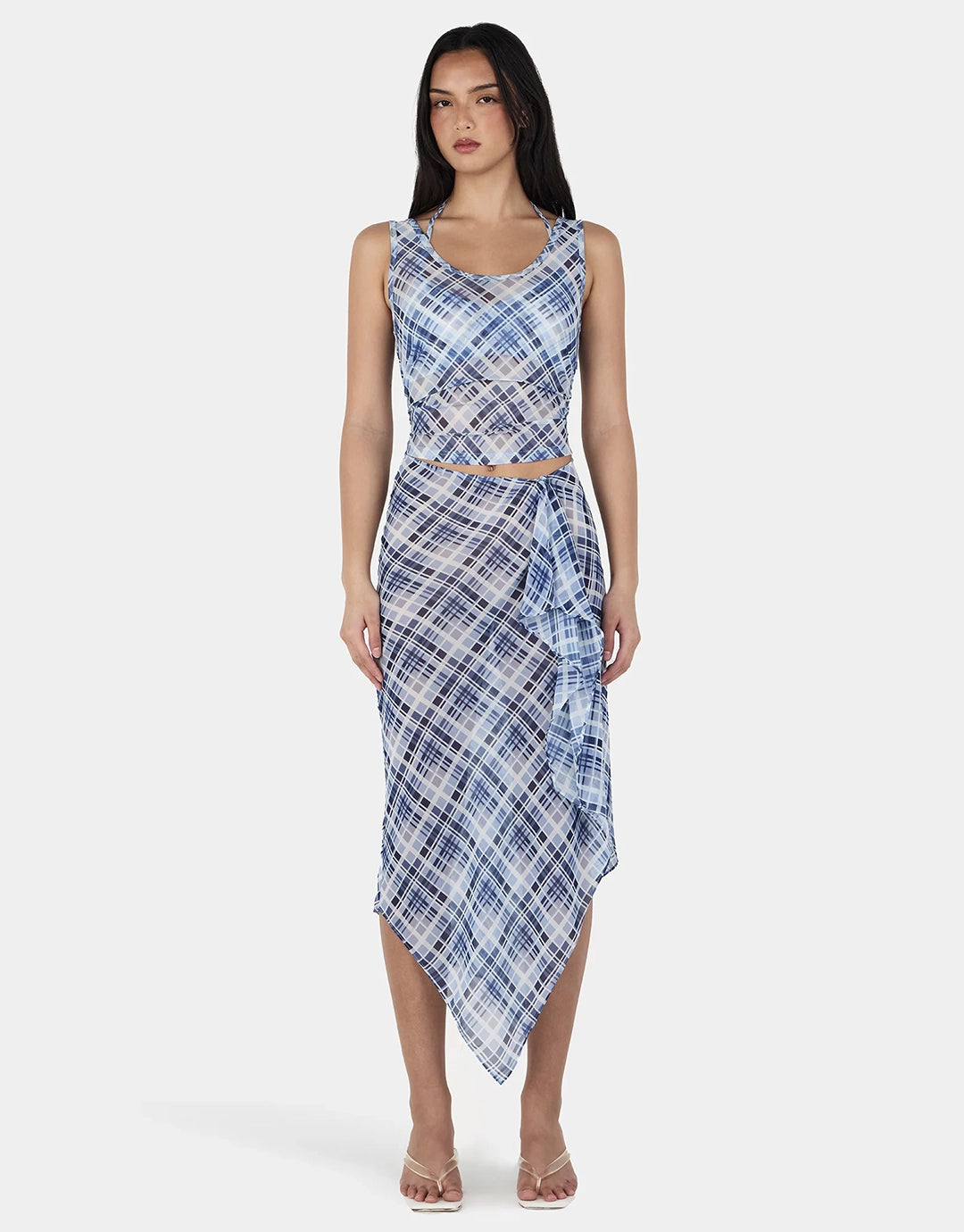 London Wrap Skirt - Sky Plaid by Ownley - view 3