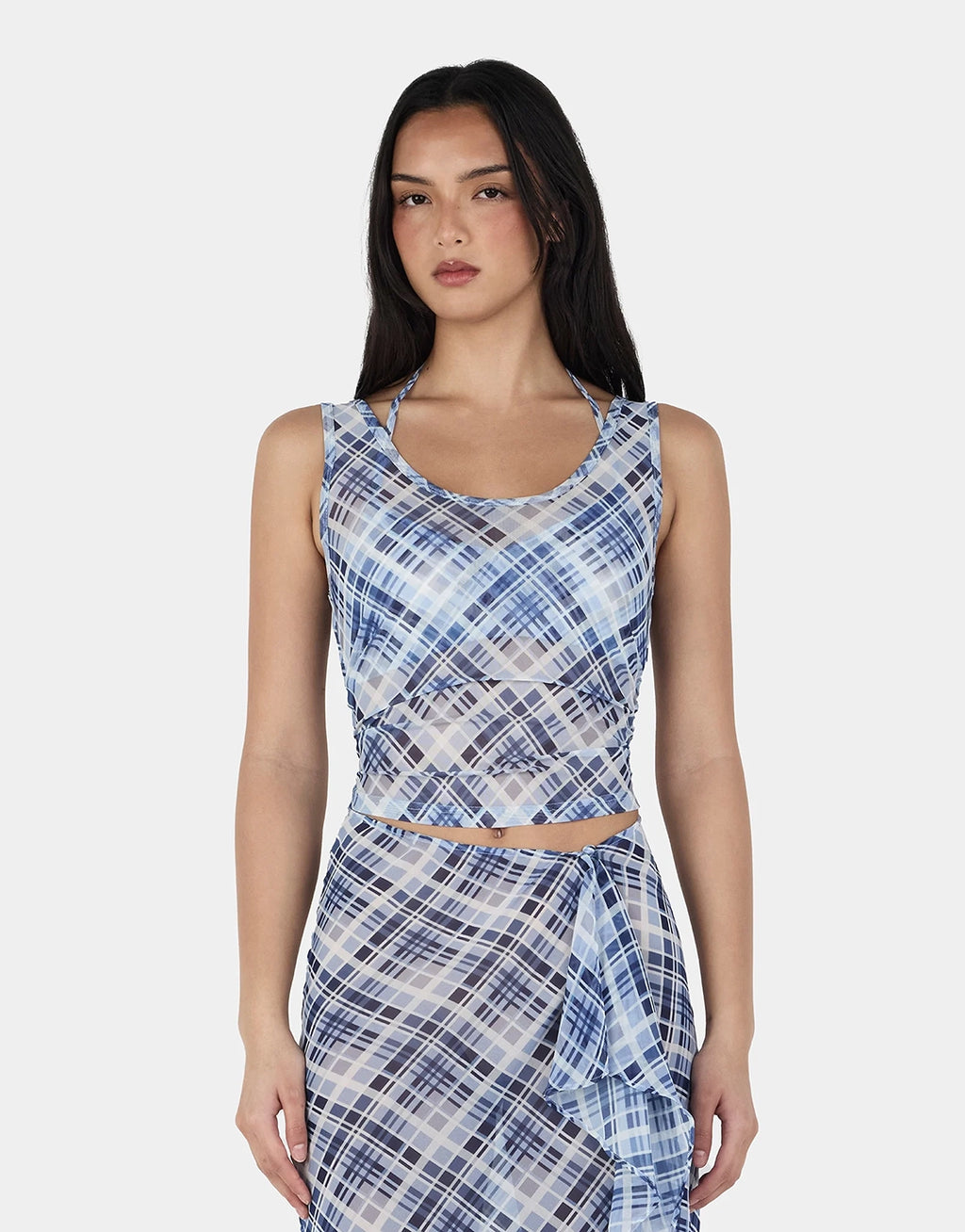 Natalia Layer Tank - Sky Plaid by Ownley - view 2