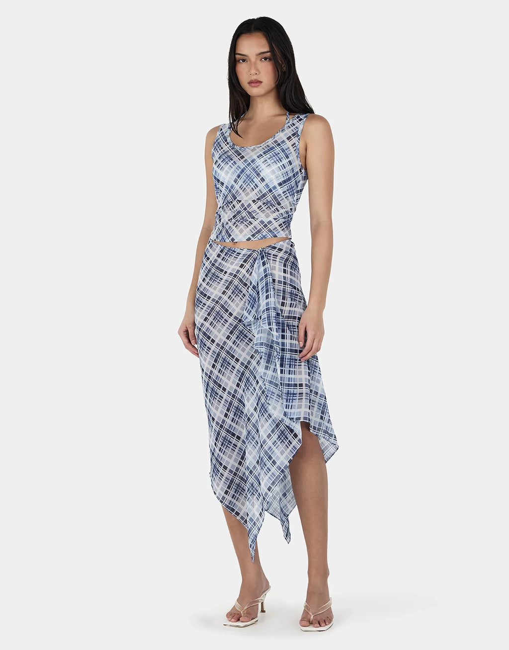 Natalia Layer Tank - Sky Plaid by Ownley - view 4