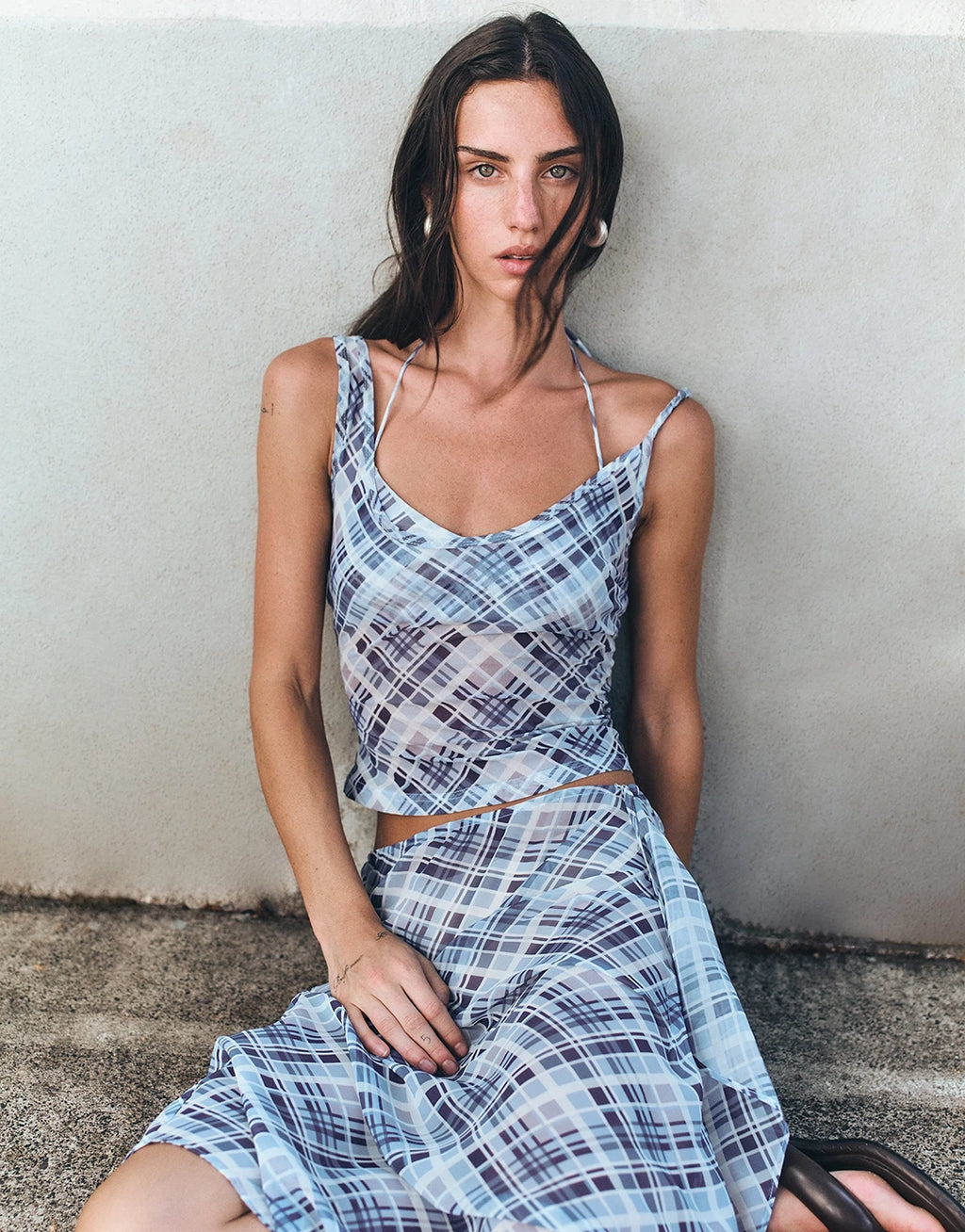 Natalia Layer Tank - Sky Plaid by Ownley