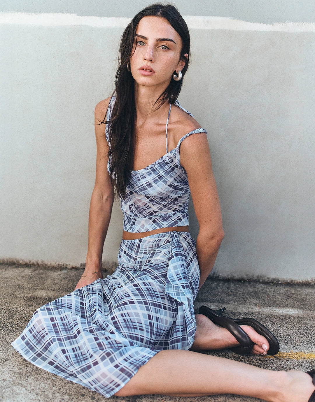 London Wrap Skirt - Sky Plaid by Ownley