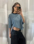 Bloom Short Sleeve Top - Navy Sea Stripe by Lioness