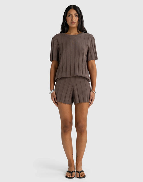 Amara Relaxed Knit Shorts - Espresso by ORTC - view 2