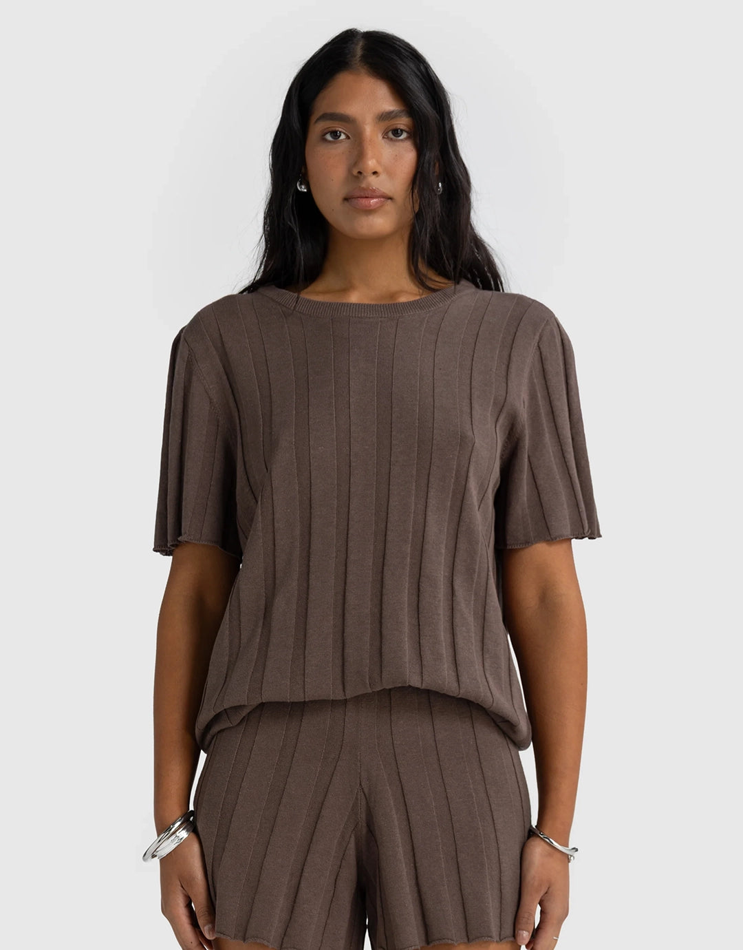 Amara Relaxed Knit T-Shirt - Espresso