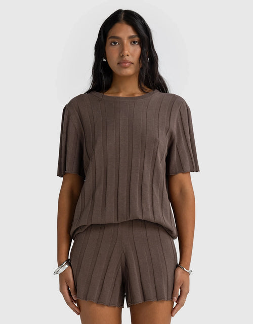 Amara Relaxed Knit Shorts - Espresso by ORTC