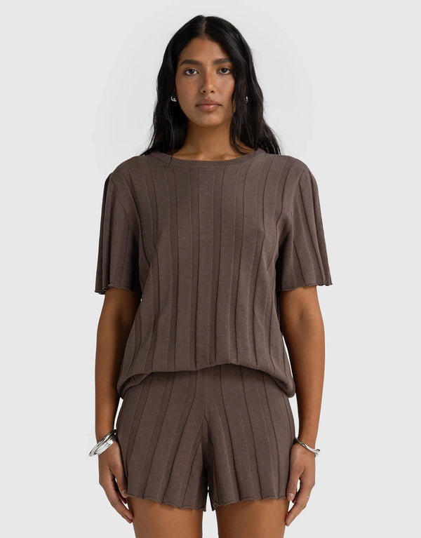 Amara Relaxed Knit Shorts - Espresso by ORTC