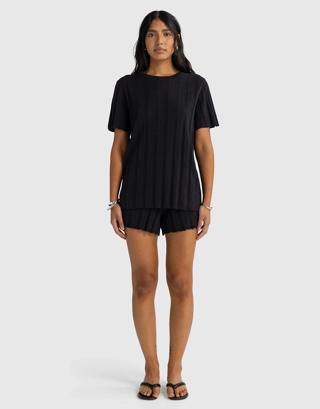 Amara Relaxed Knit T-Shirt - Black