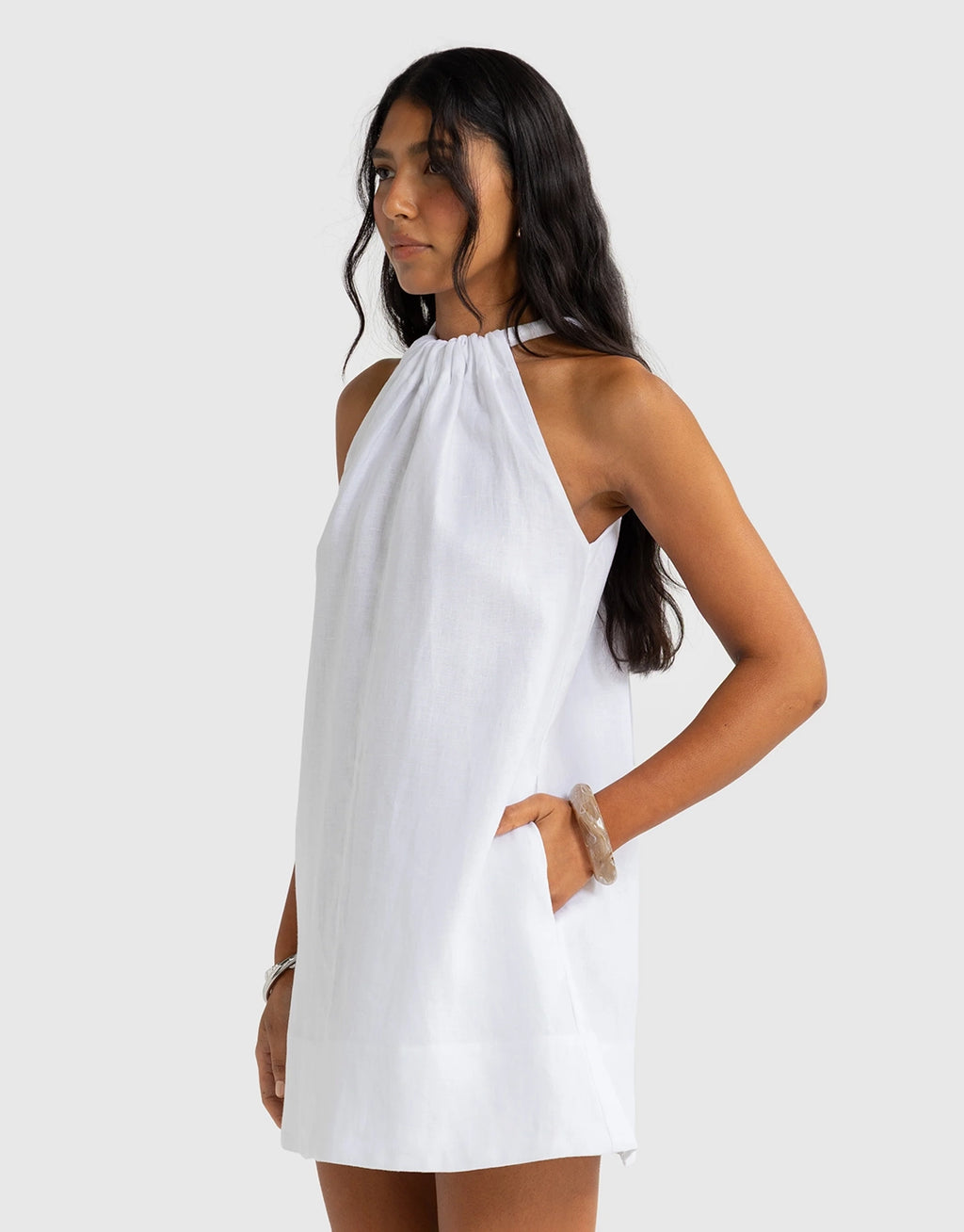 Luna Linen Mini Dress - White