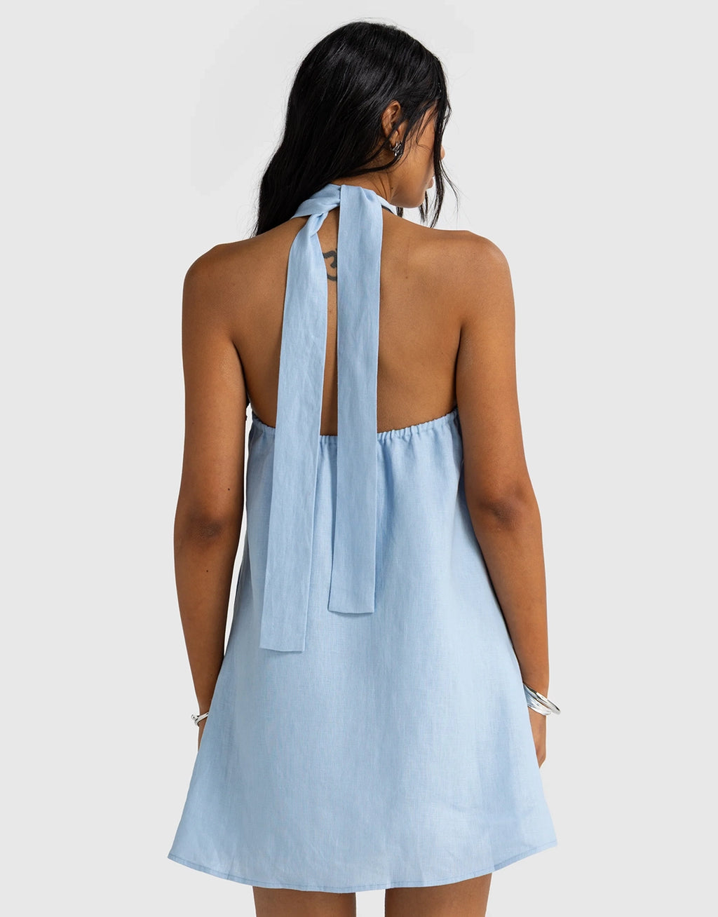 Mira Linen Halter Mini Dress - Powder Blue