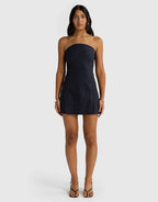 Savannah Linen Strapless Mini Dress - French Navy by ORTC - view 3