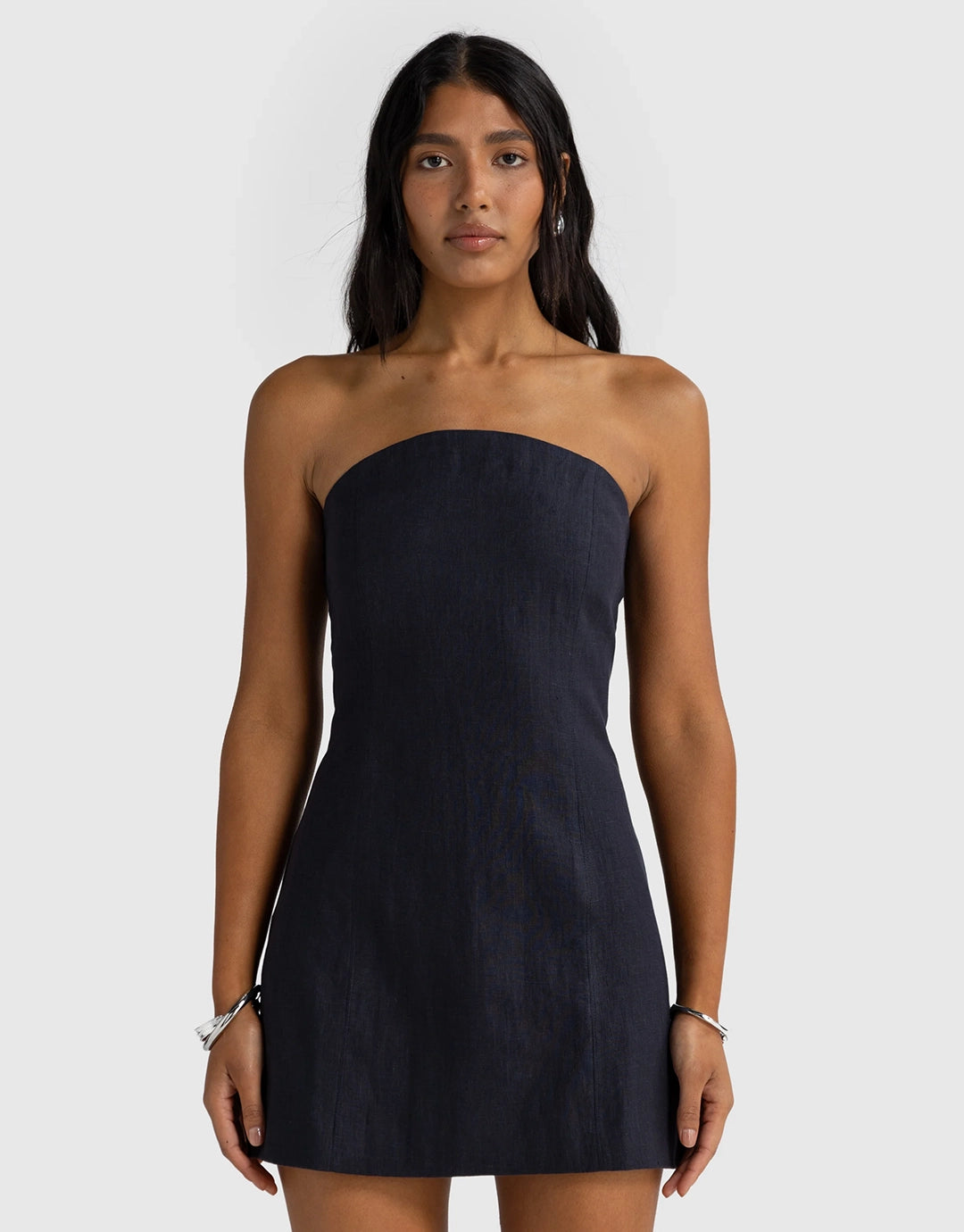 Savannah Linen Strapless Mini Dress - French Navy