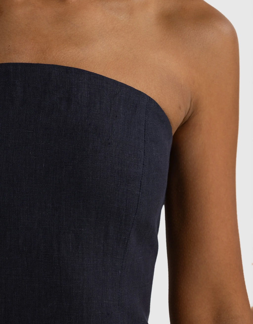 Savannah Linen Strapless Mini Dress - French Navy