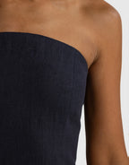 Savannah Linen Strapless Mini Dress - French Navy by ORTC - view 4