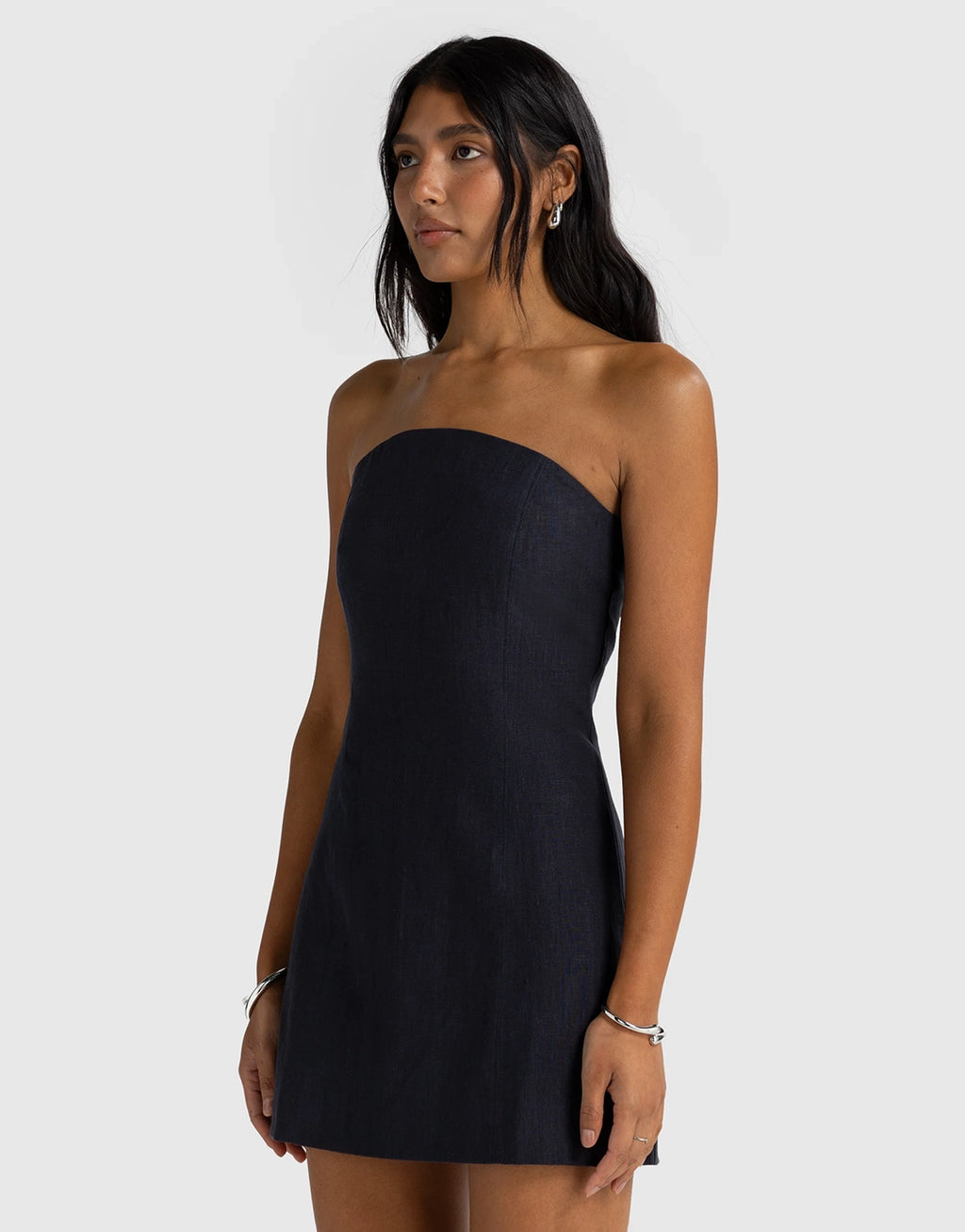Savannah Linen Strapless Mini Dress - French Navy