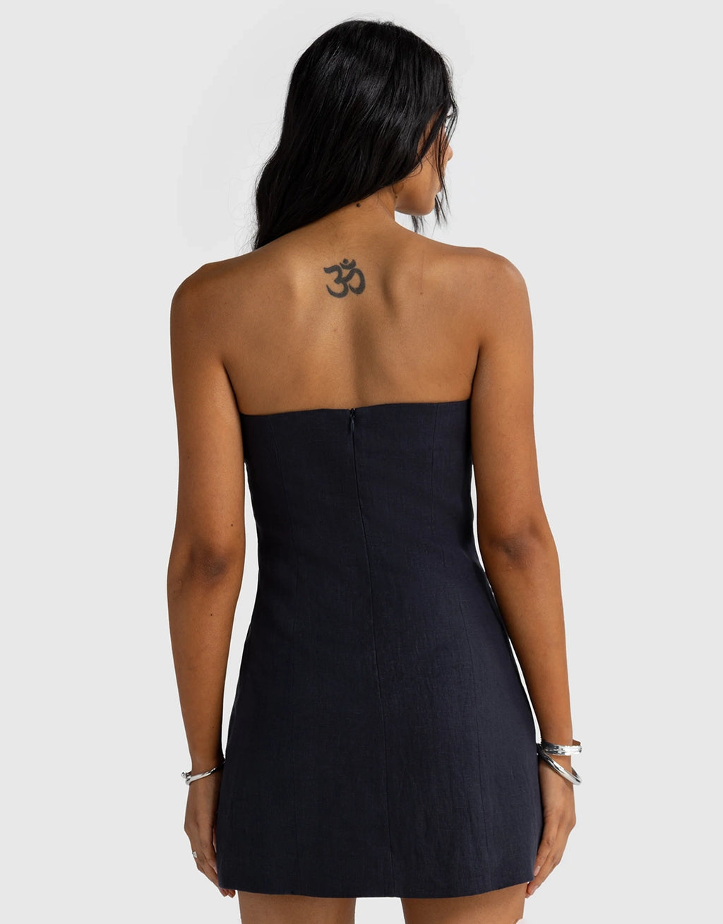 Savannah Linen Strapless Mini Dress - French Navy