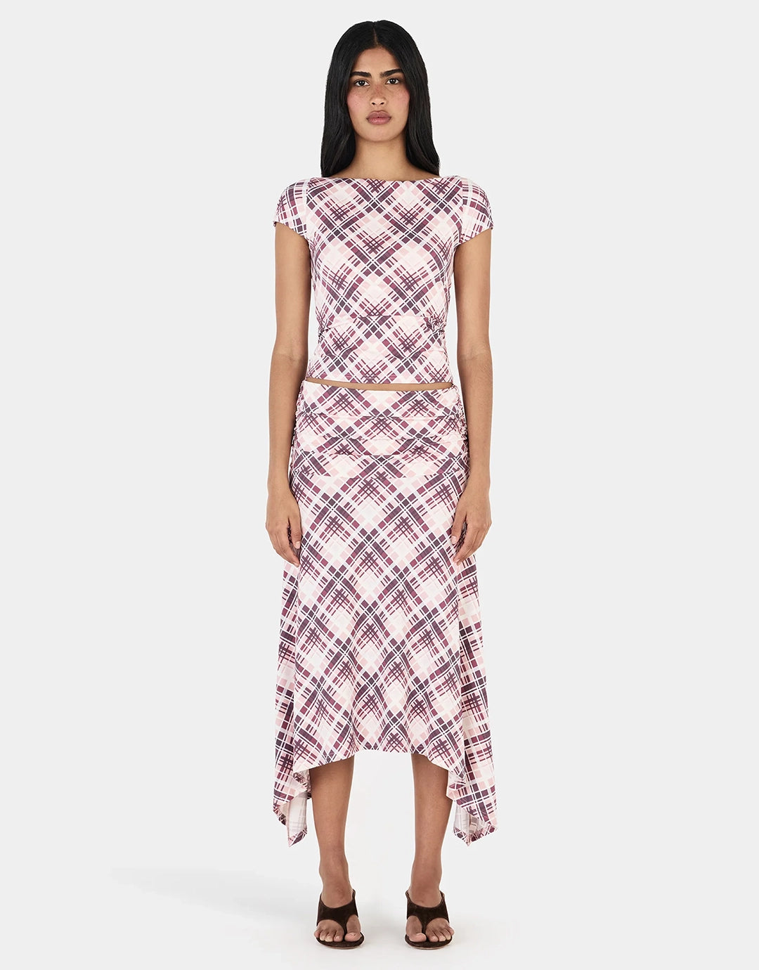 Farrah Midi Skirt - Berry Plaid by Ownley - view 3