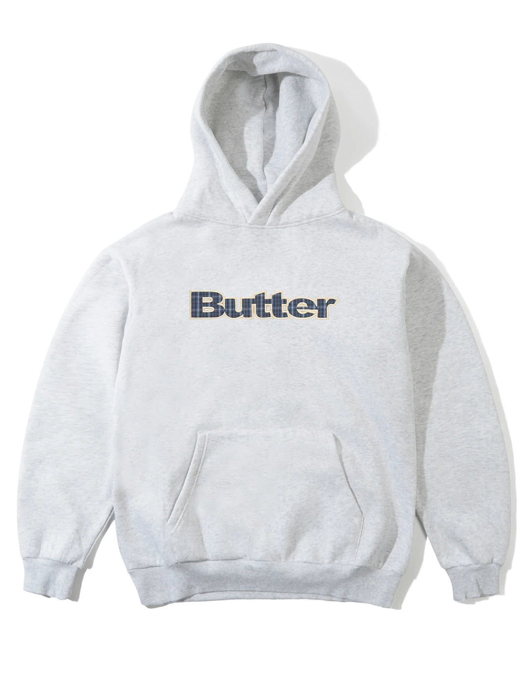 Plaid Logo Applique Pullover Hoodie - Ash by Butter Goods
