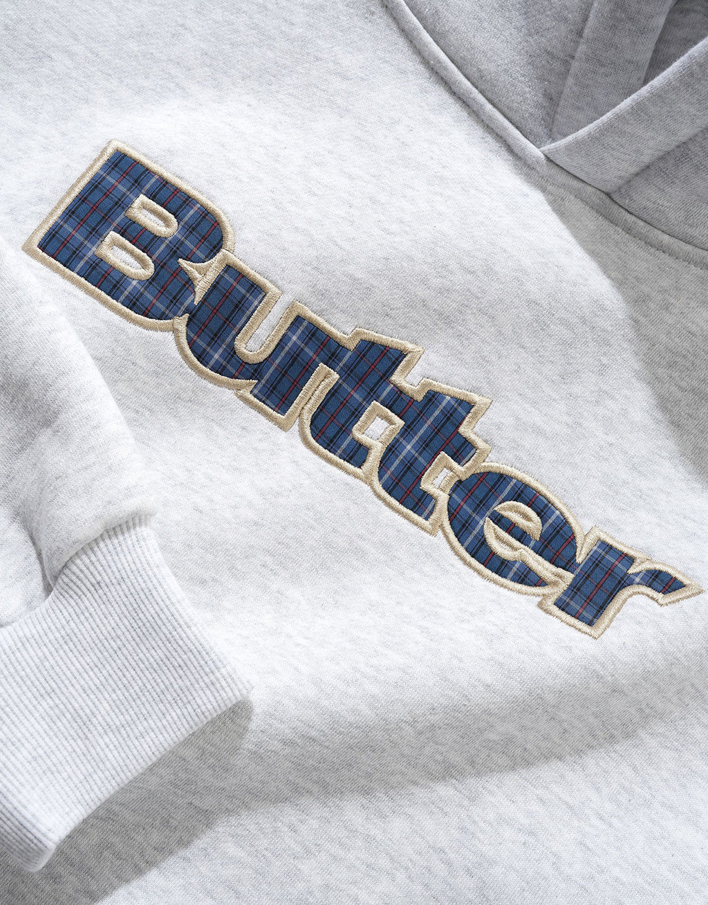 Plaid Logo Applique Pullover Hoodie - Ash by Butter Goods - view 2