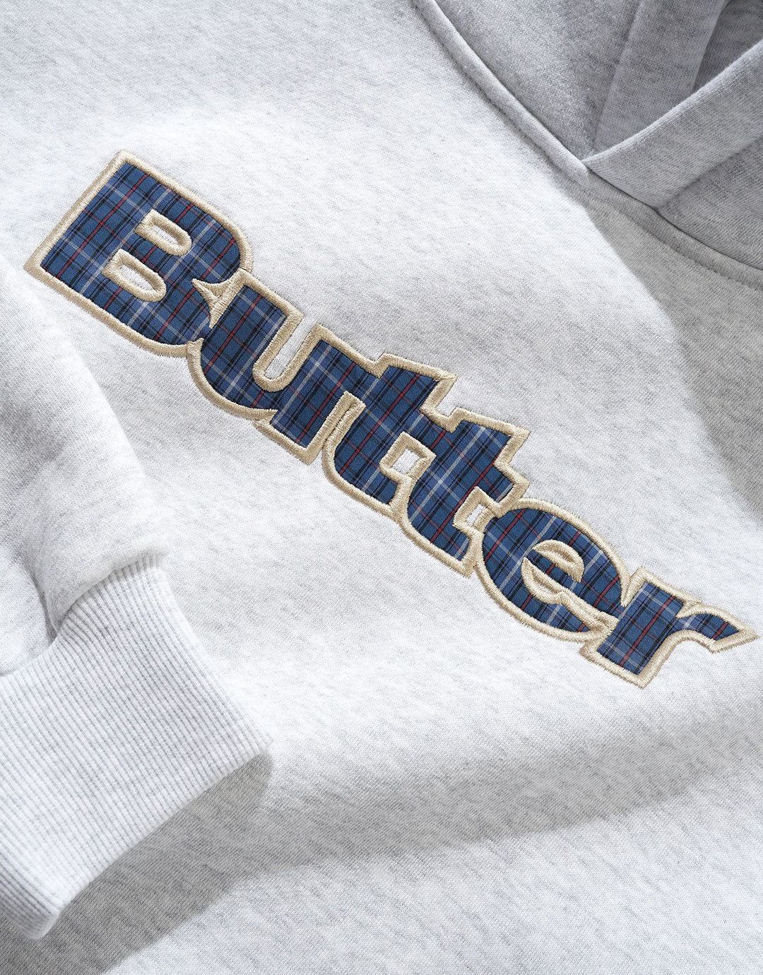 Plaid Logo Applique Pullover Hoodie - Ash by Butter Goods - view 2