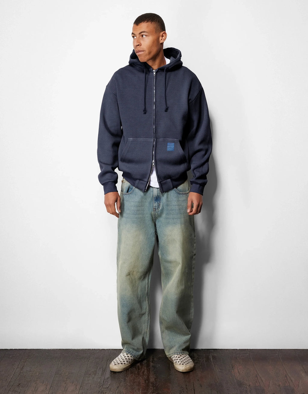 Waffle Zip-Through Hoodie - Navy Overdye by Butter Goods - view 6