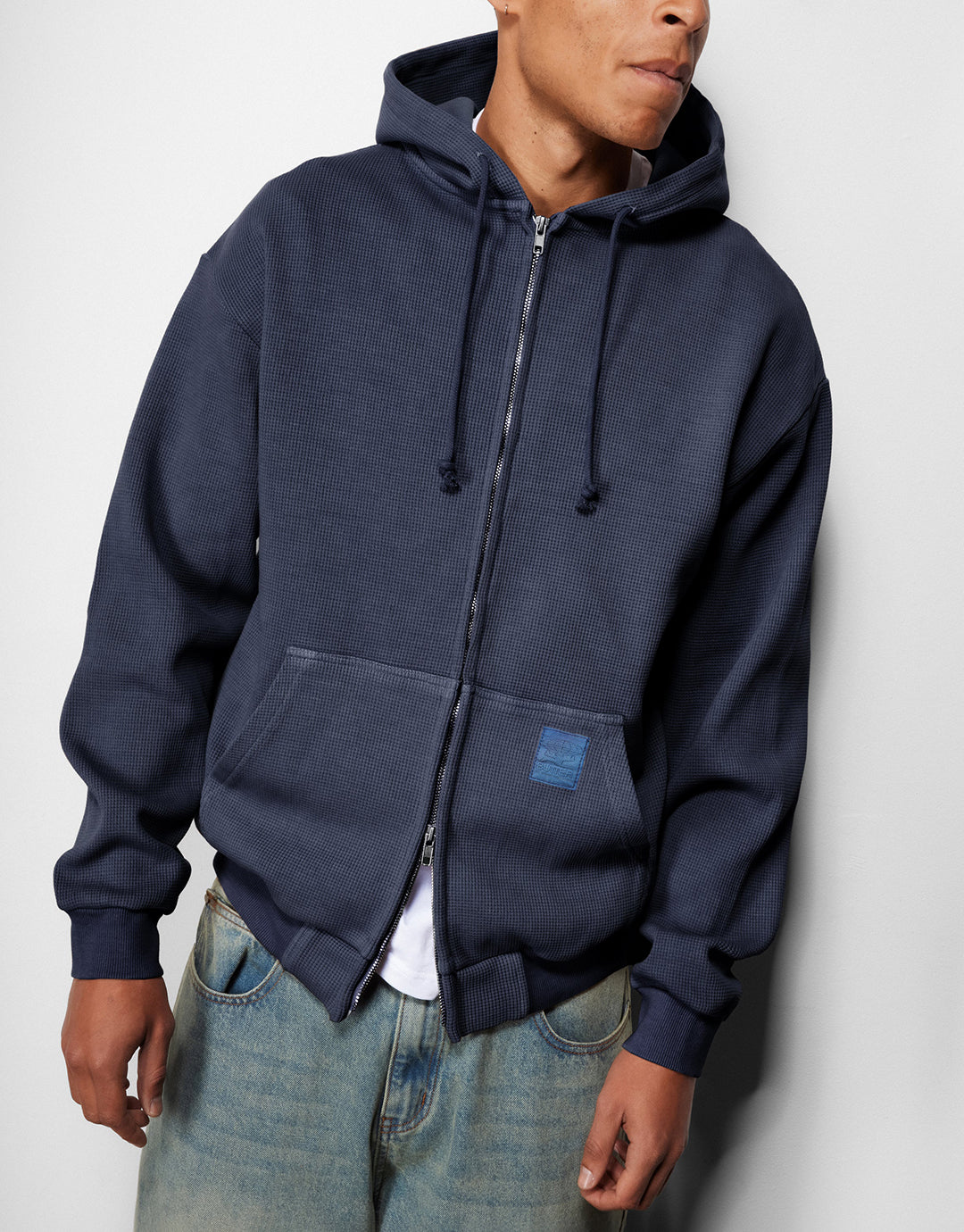 Waffle Zip-Through Hoodie - Navy Overdye by Butter Goods
