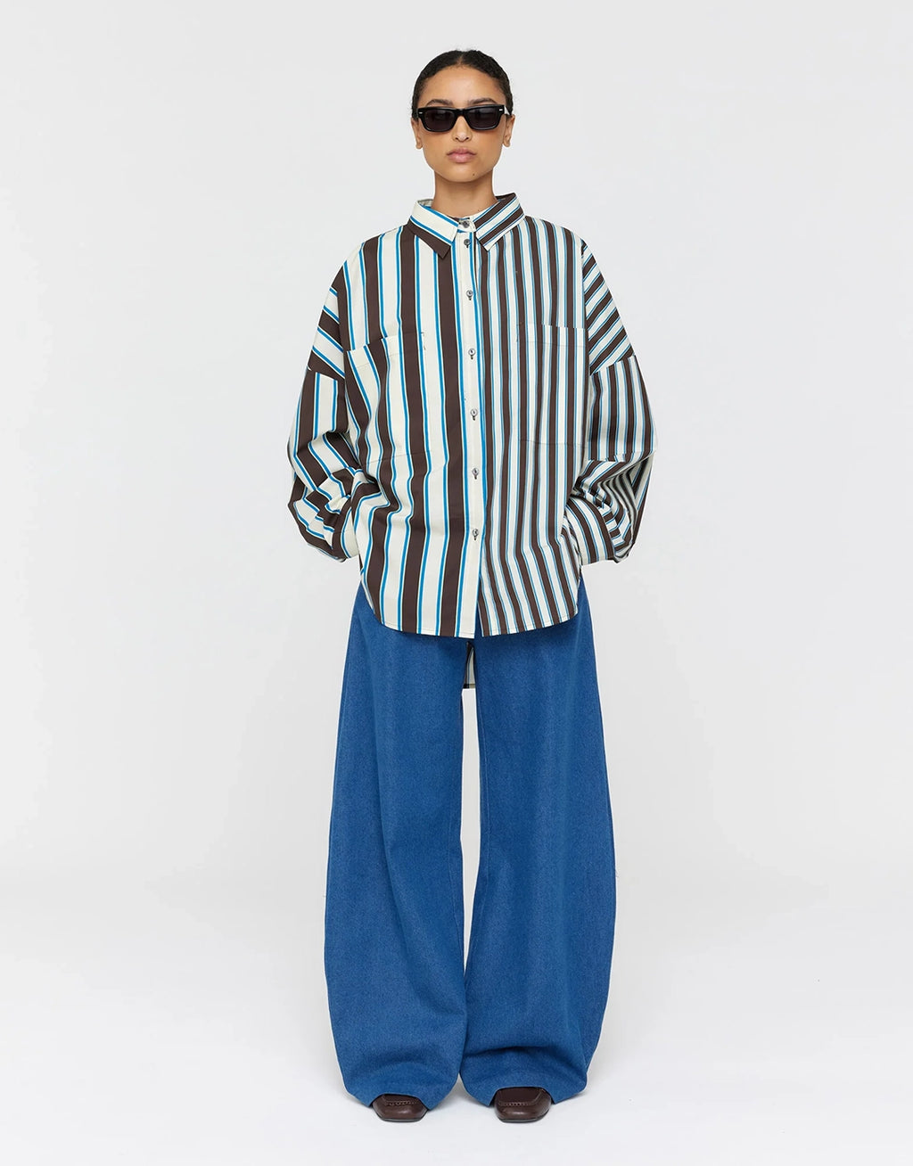 Marin Shirt - Brown and Mint Combo Stripe by Ricochet - view 3