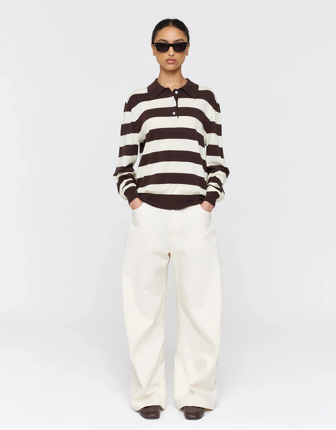 Noe Polo - Brown + Cream Stripe