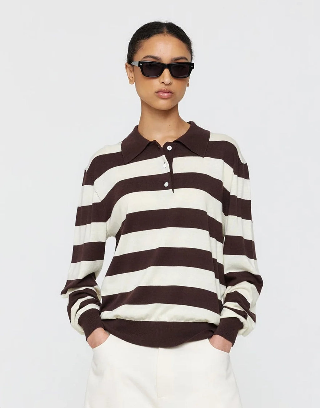 Noe Polo - Brown + Cream Stripe by Ricochet