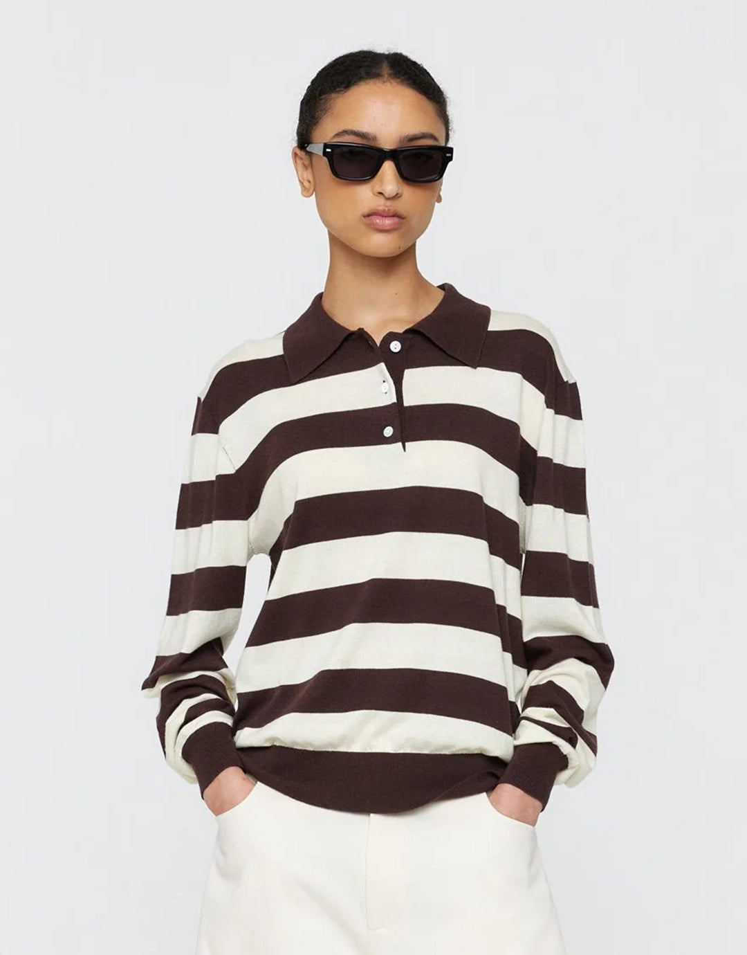 Noe Polo - Brown + Cream Stripe