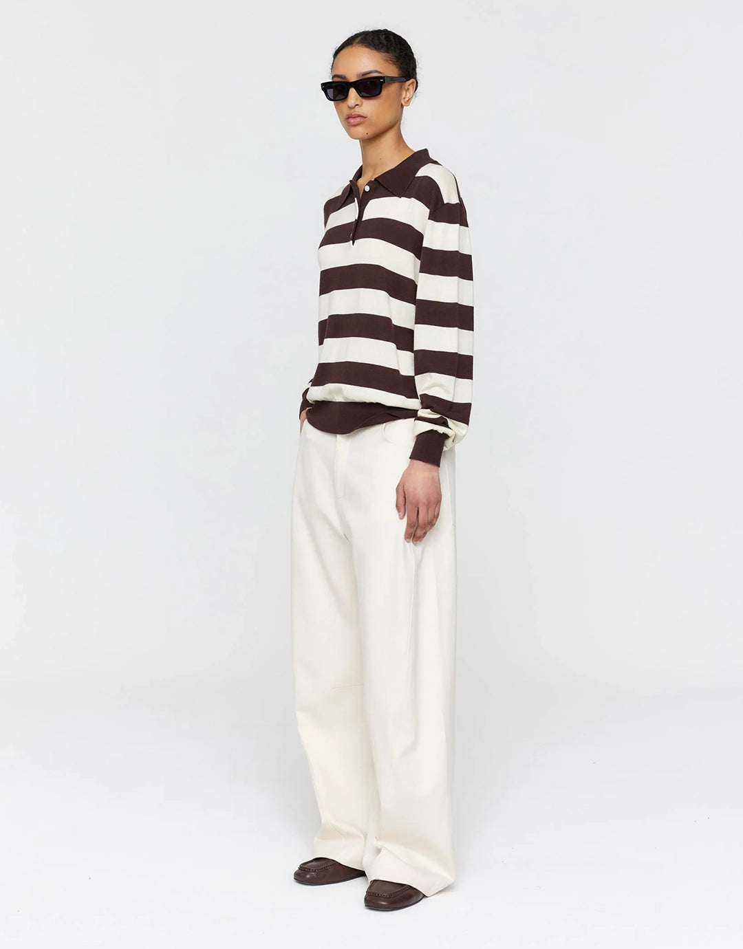 Noe Polo - Brown + Cream Stripe
