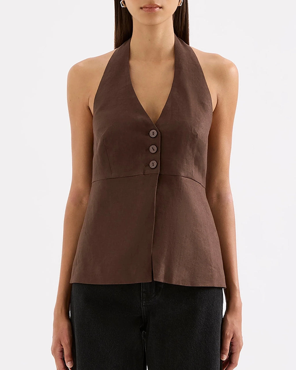 Zayda Linen Vest - Chocolate by Nude Lucy - view 3