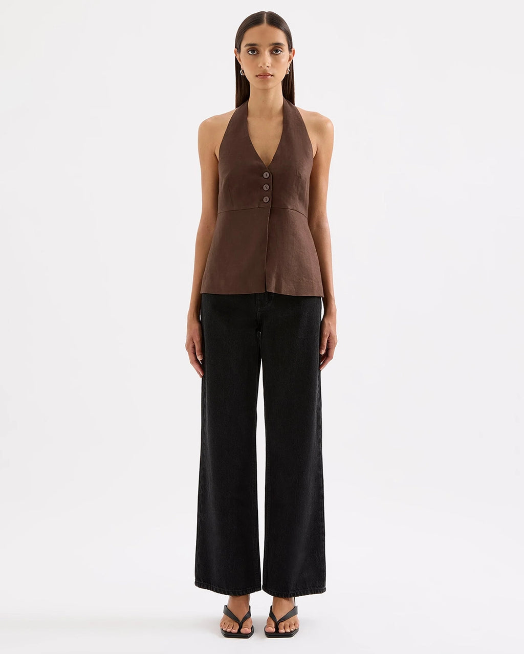 Zayda Linen Vest - Chocolate by Nude Lucy - view 2