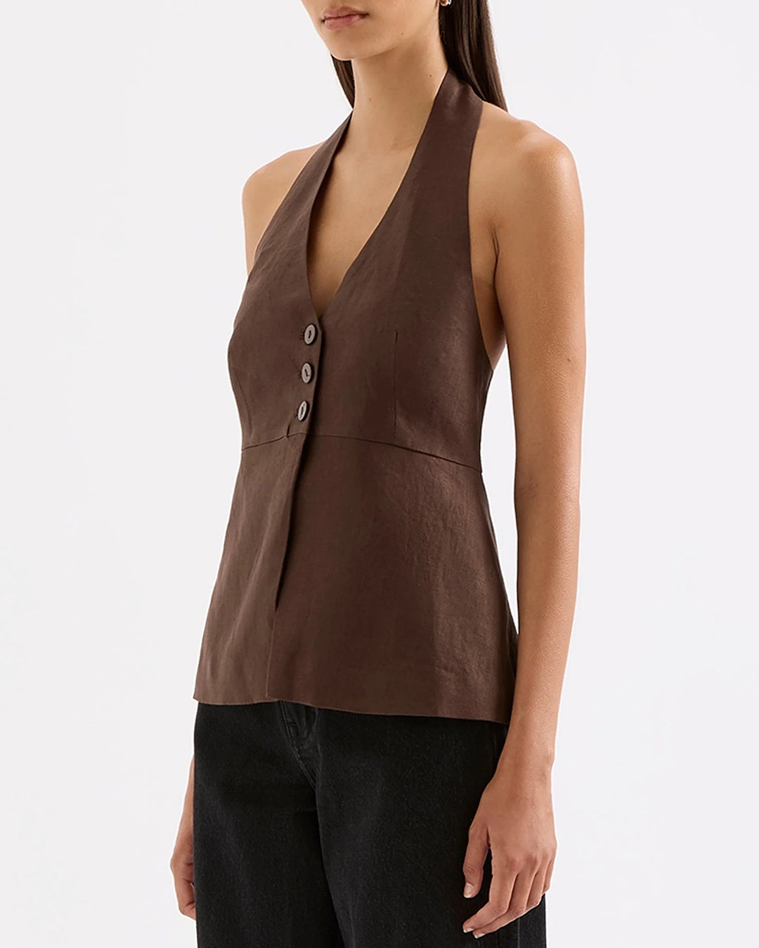 Zayda Linen Vest - Chocolate by Nude Lucy - view 5
